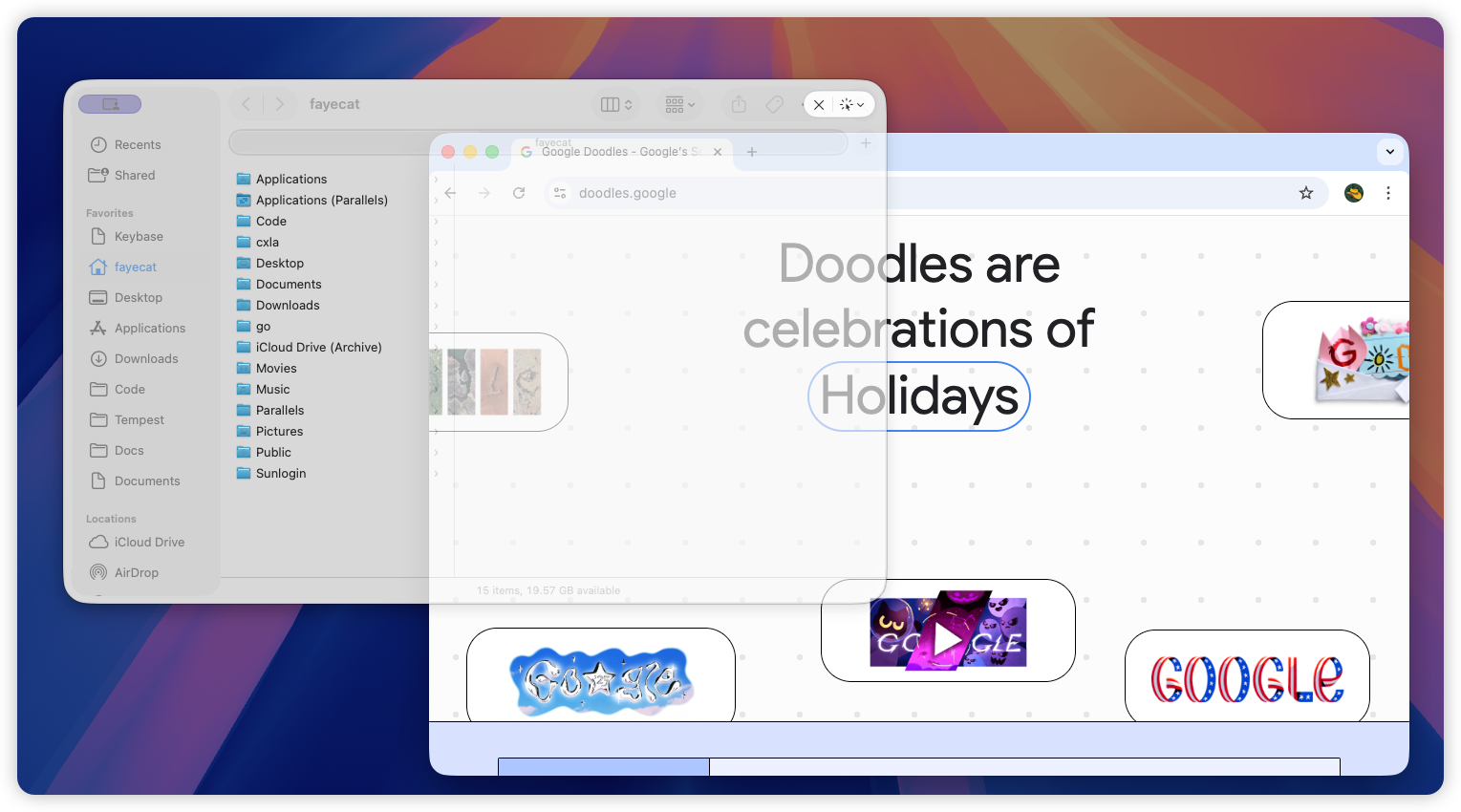 Finder window floating above other apps