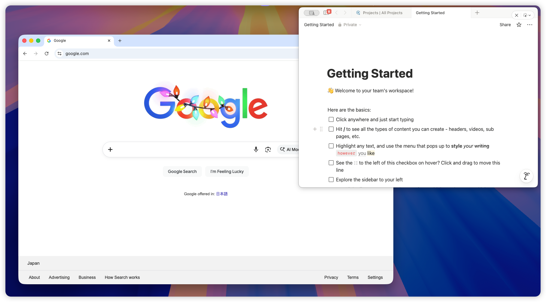 Notion pinned always on top on macOS using Floaty