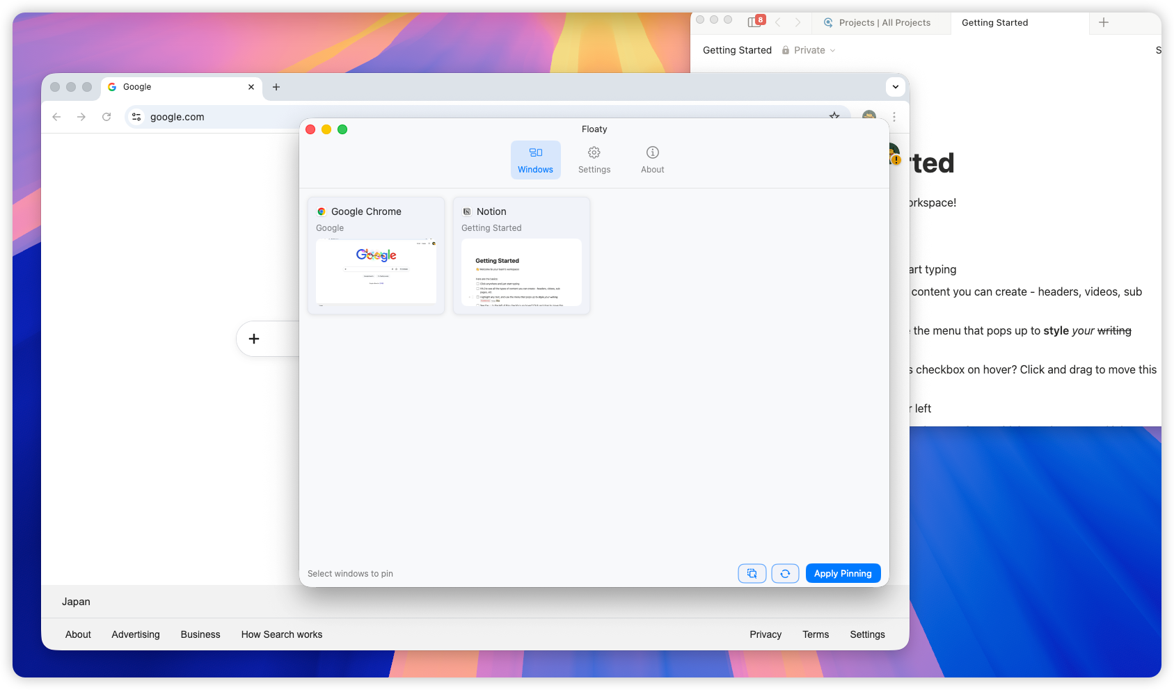 Select the Notion window in Floaty