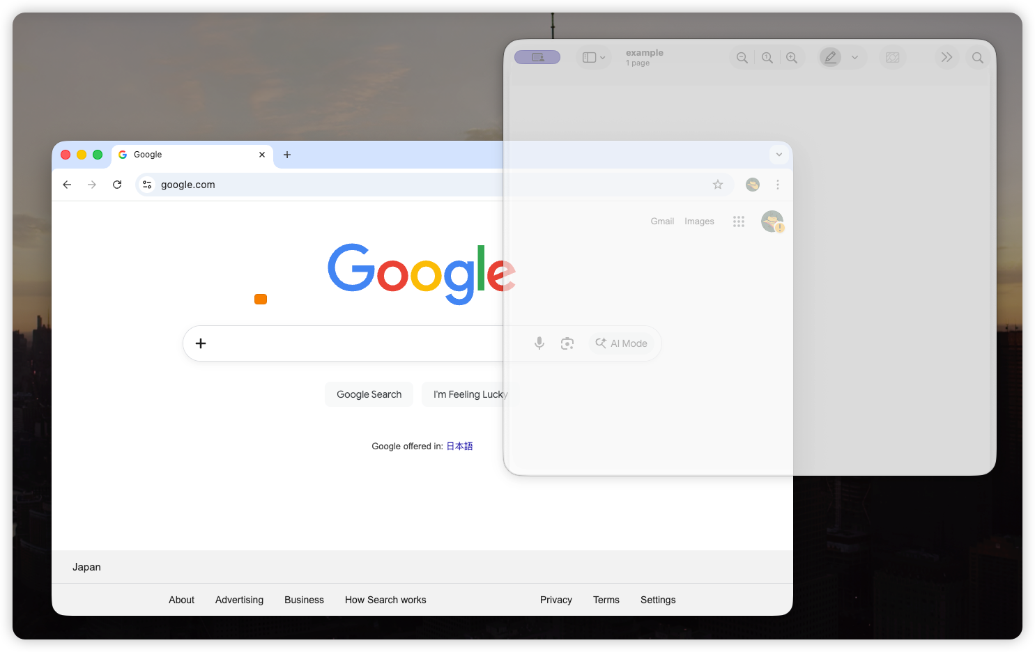 no-shadow A PDF floating above a writing app on Mac