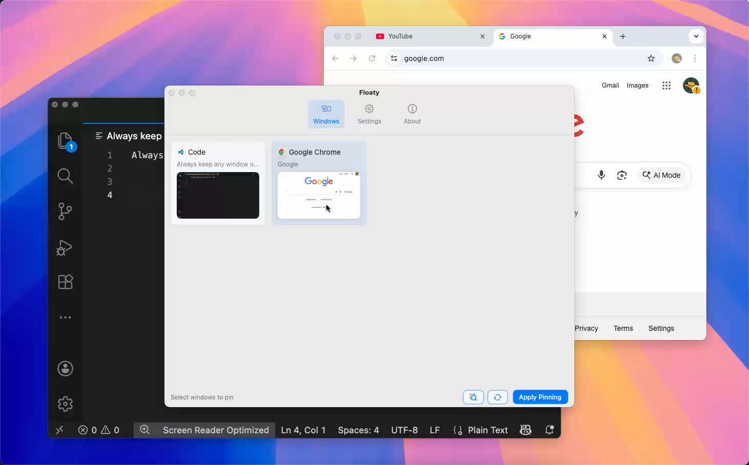Floaty macOS always-on-top window pinning demo
