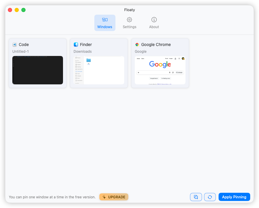 Floaty window list overview